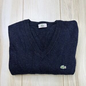 Vintage Lacoste Men's Pullover V Neck Knit Sweater Navy Blue Size 4